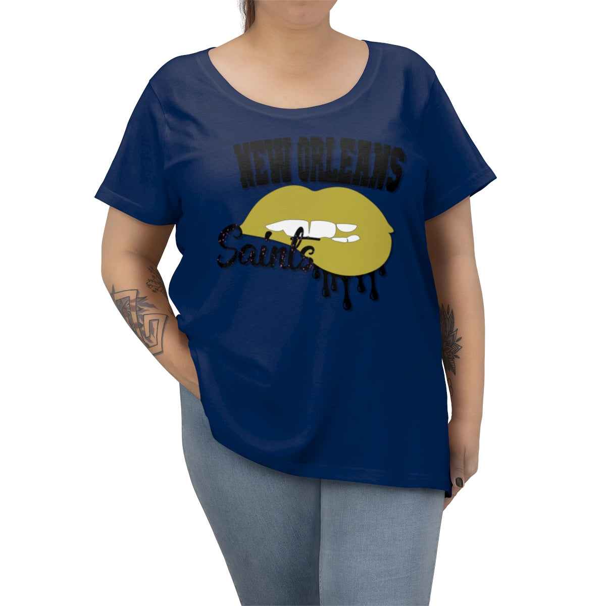 New Orleans Saints inspired Football Dripping Lips Women's Curvy Tee