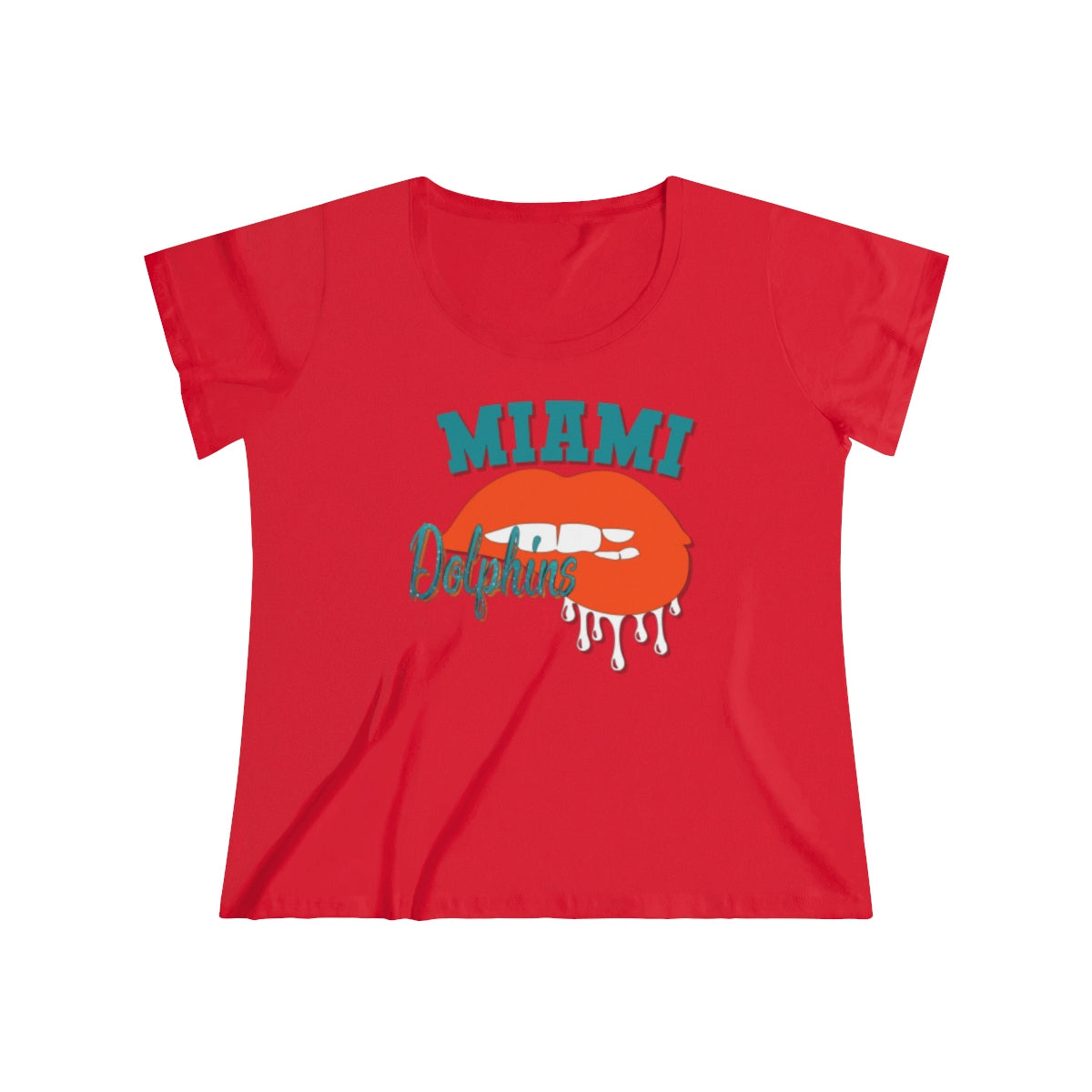 Miami Dolphins inspired Football Dripping Lips Women's Curvy Tee