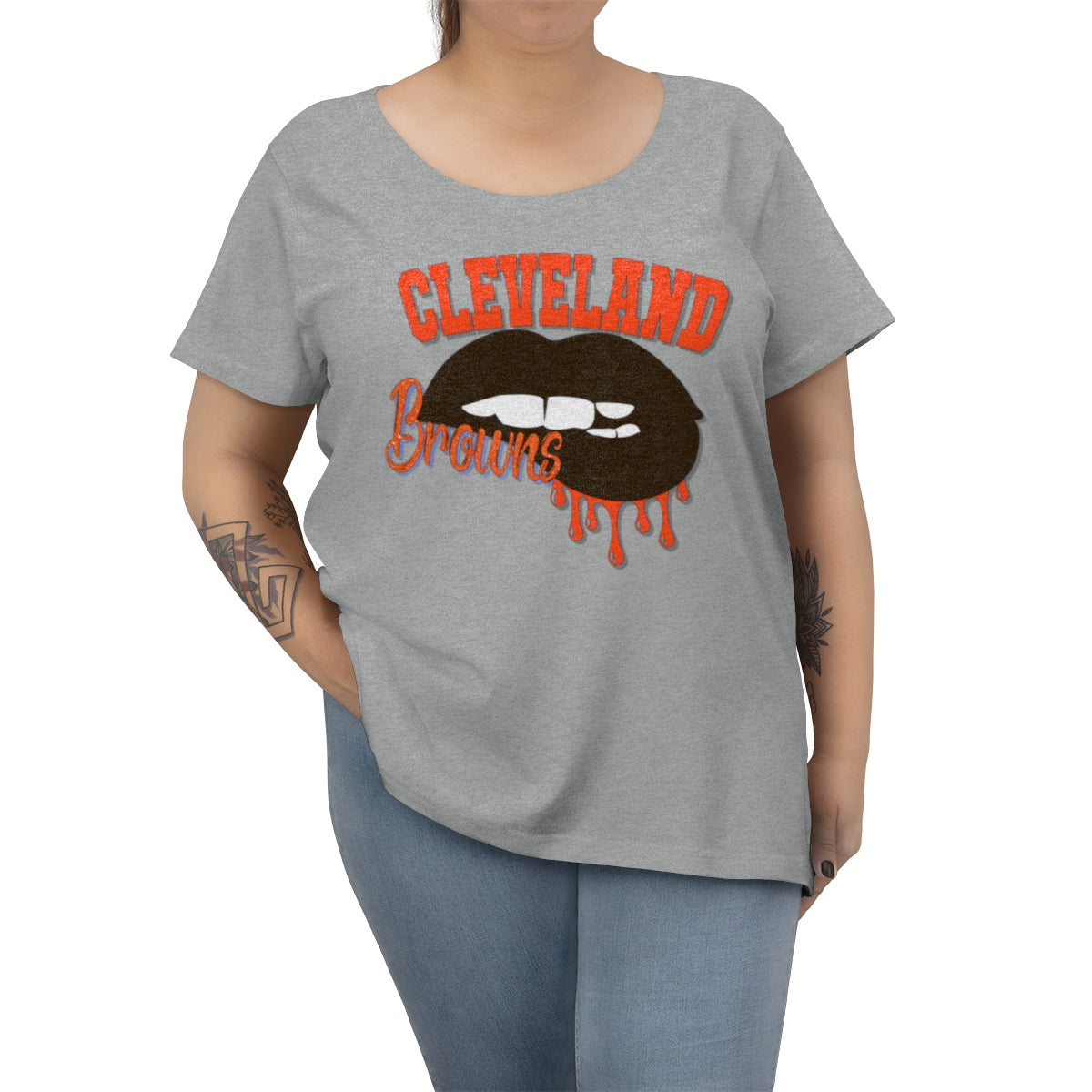 Cleveland Browns inspired Football Dripping Lips Women's Curvy Tee