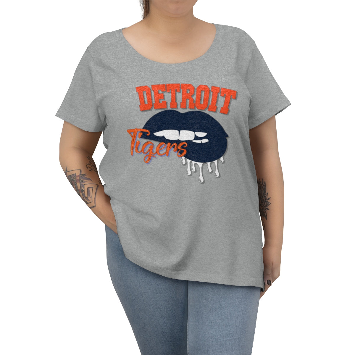 Detroit Tigers inspired Baseball Dripping Lips Women's Curvy Tee