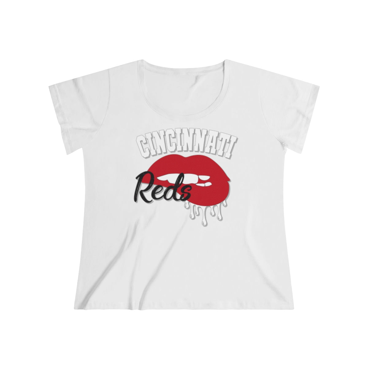 Cincinnati Reds inspired Baseball Dripping Lips Women's Curvy Tee