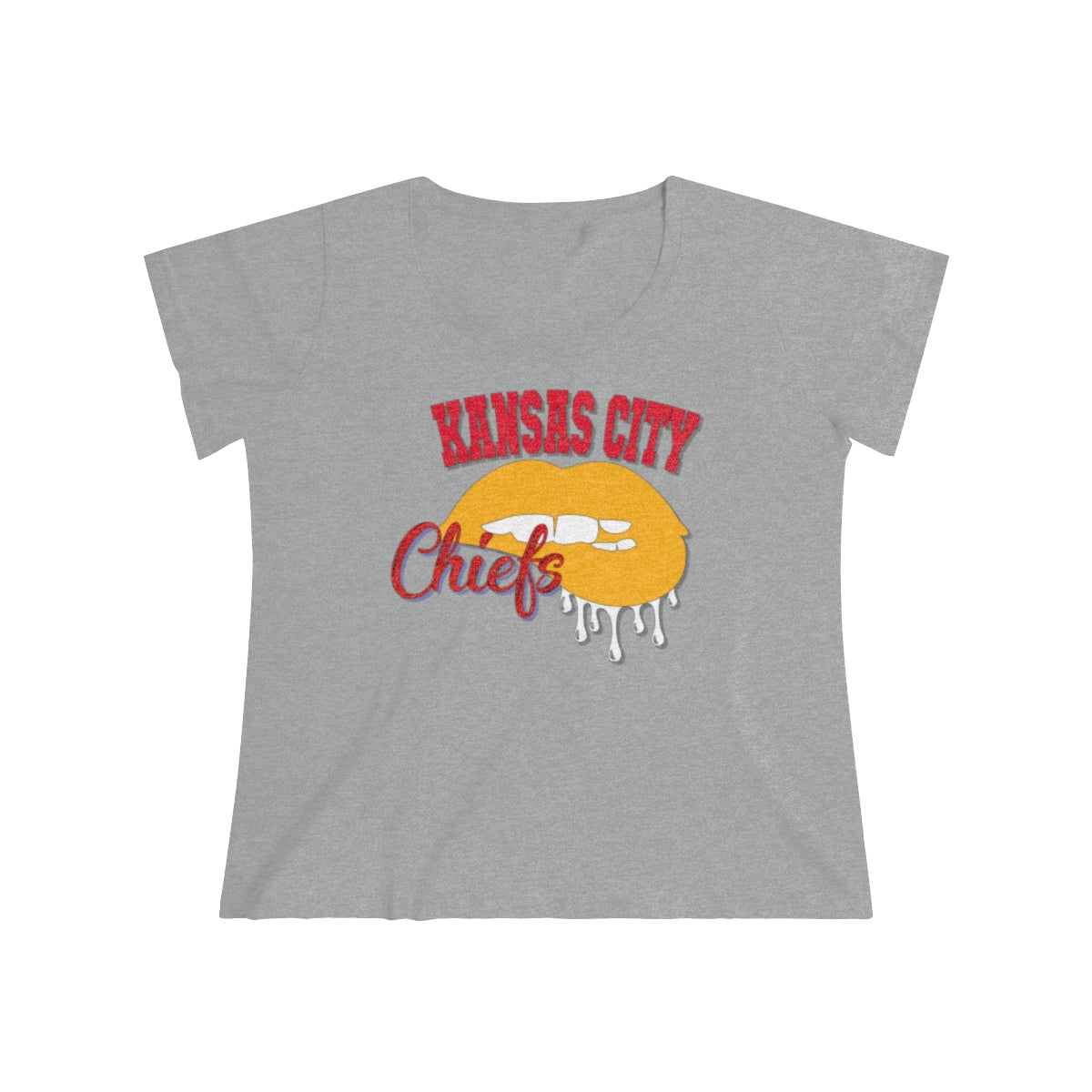 Kansas City Chiefs inspired Football Dripping Lips Women's Curvy Tee