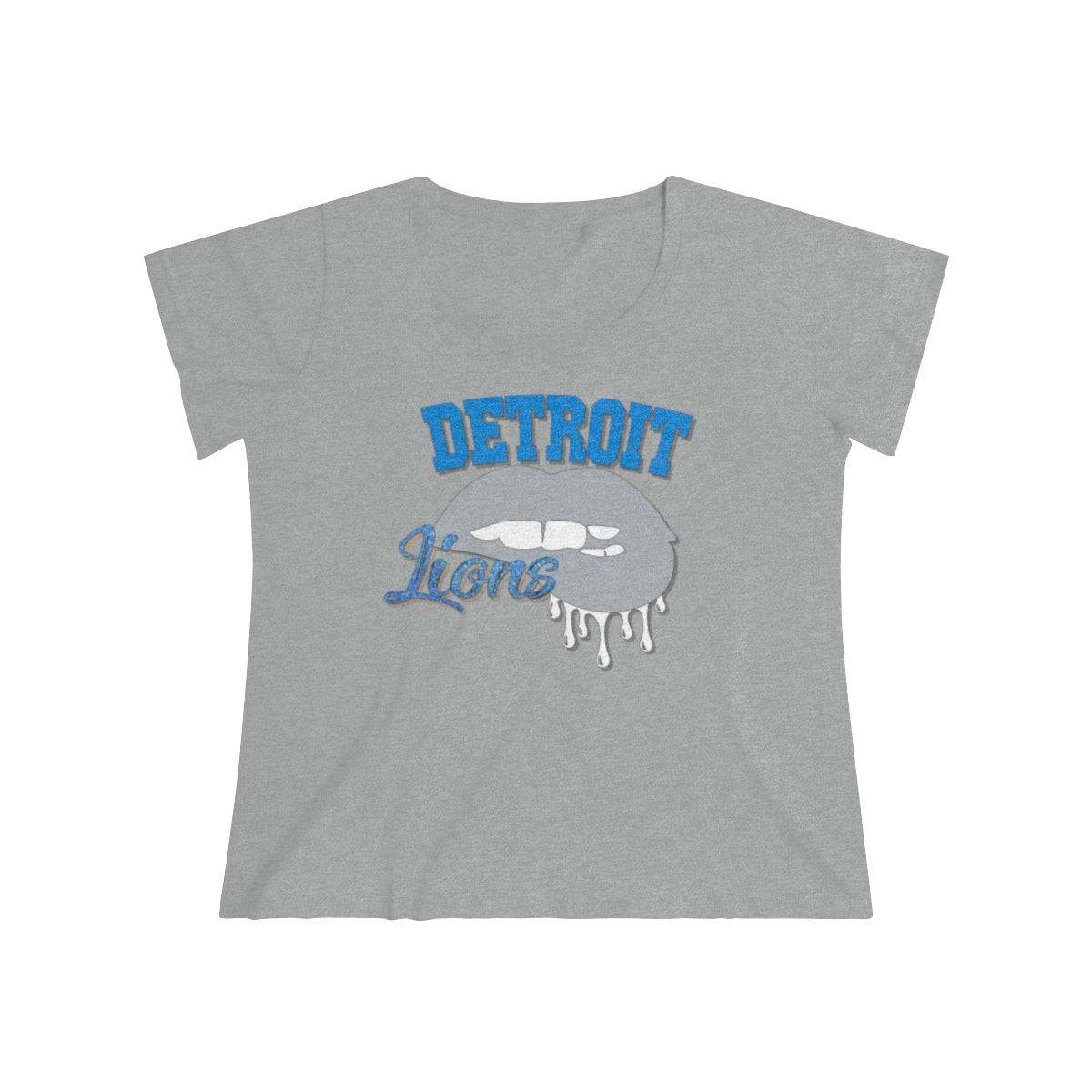 Detroit Lions inspired Football Dripping Lips Women's Curvy Tee