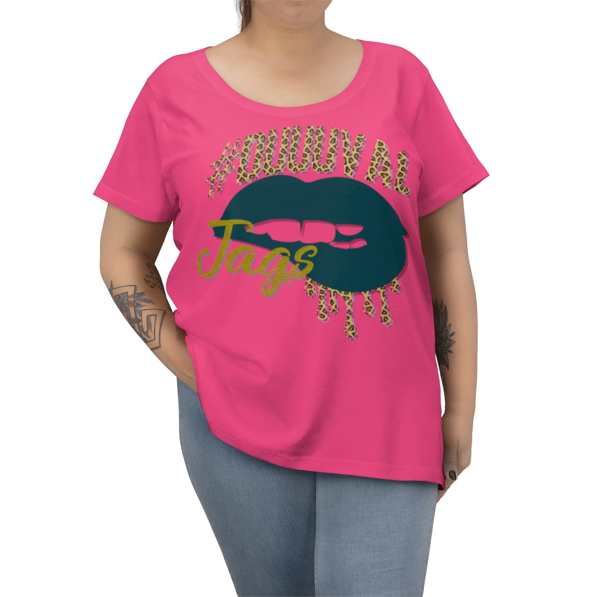 Jacksonville Jaguars inspired #Duuuval Football Dripping Lips Women's Curvy Tee