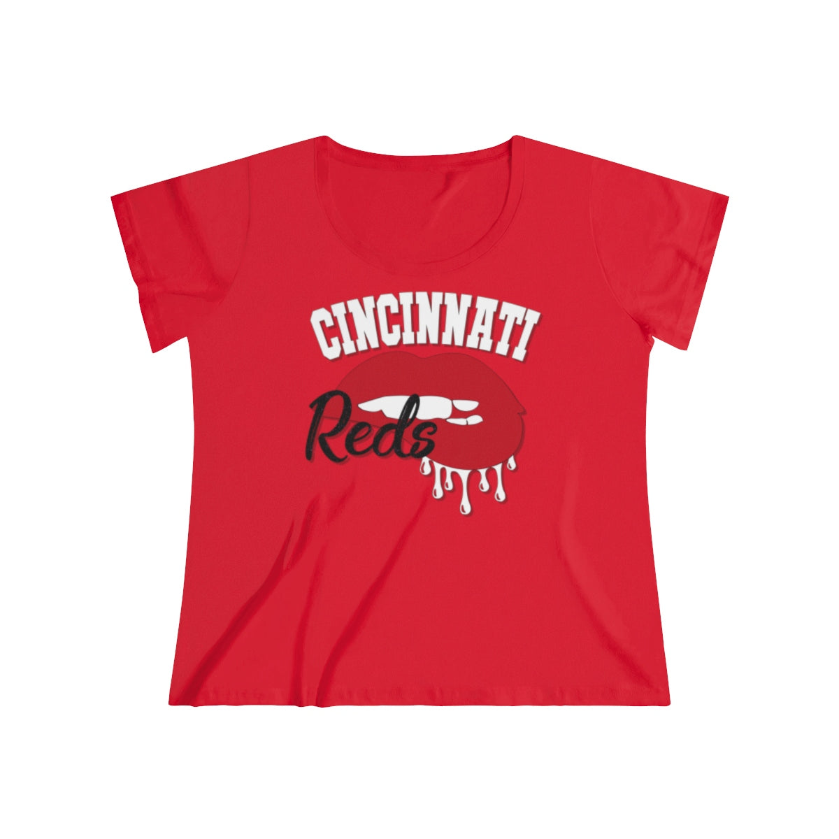 Cincinnati Reds inspired Baseball Dripping Lips Women's Curvy Tee
