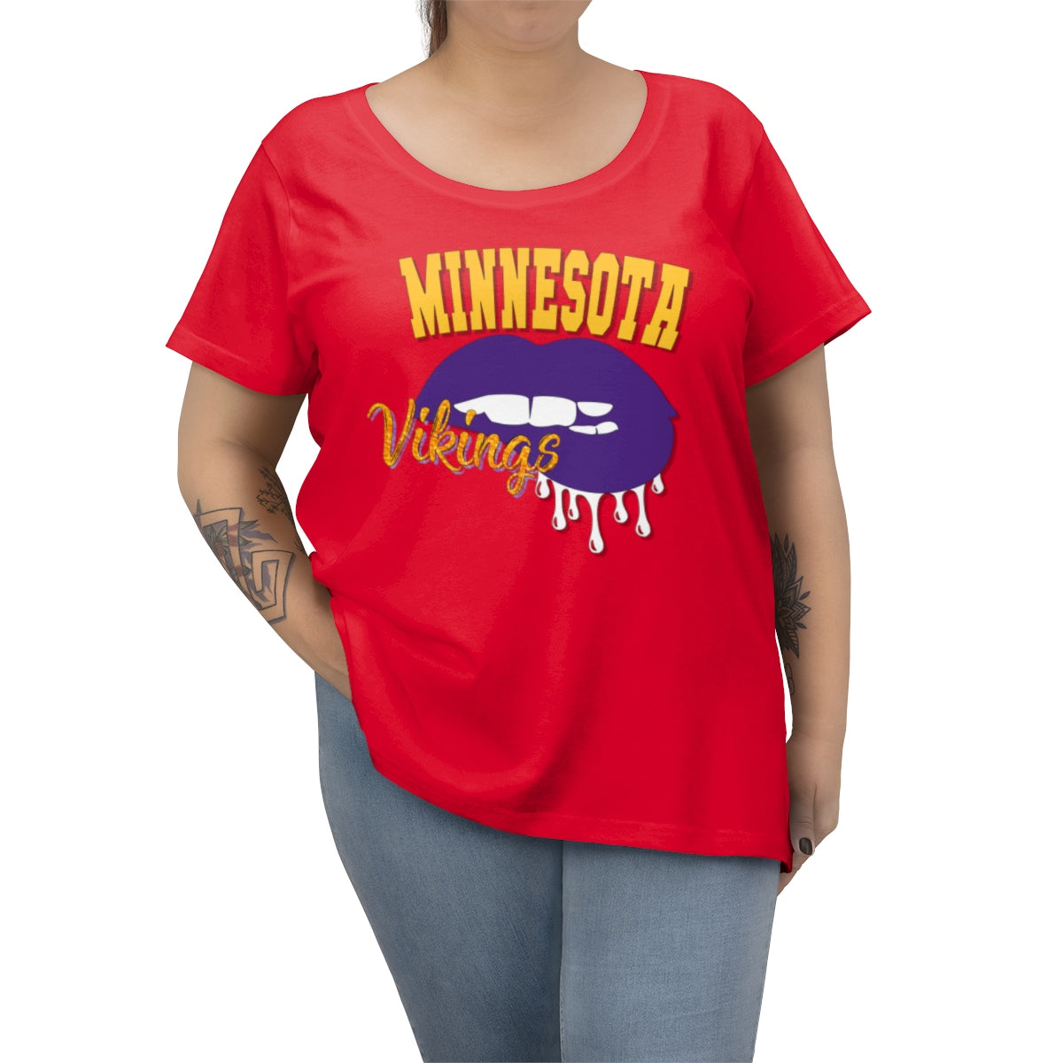 Vikings inspired Football Dripping Lips Women's Curvy Tee