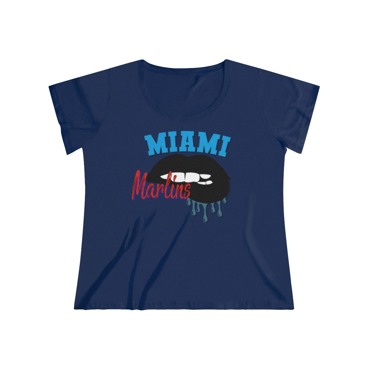 Marlins inspired Baseball Dripping Lips Women's Curvy Tee