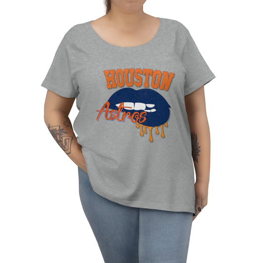 Houston Astros inspired Baseball Dripping Lips Women's Curvy Tee