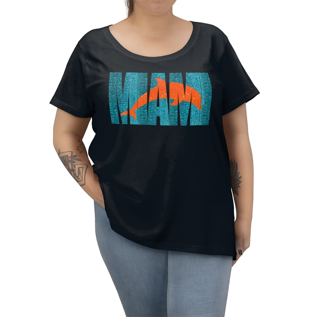 Miami Dolphins Ombre Glitter Text Tee