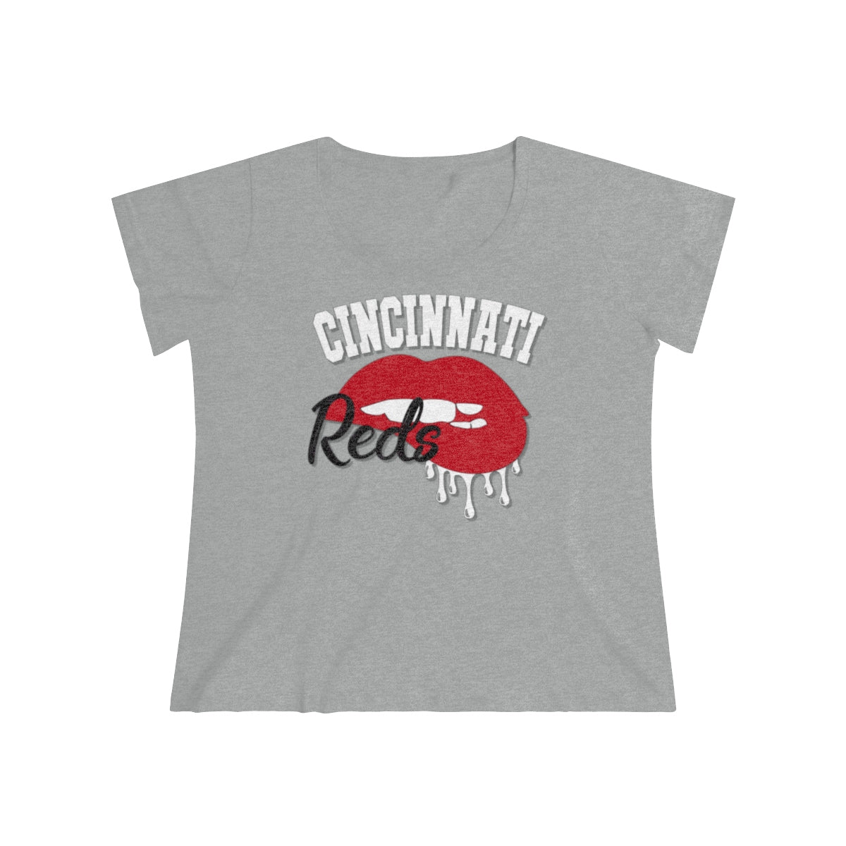 Cincinnati Reds inspired Baseball Dripping Lips Women's Curvy Tee