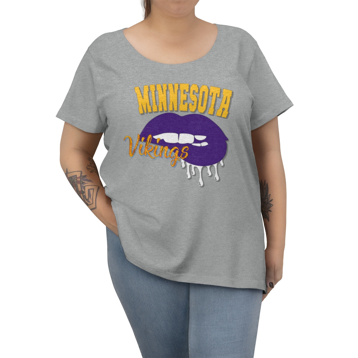 Vikings inspired Football Dripping Lips Women's Curvy Tee