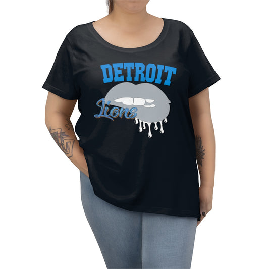 Detroit Lions inspired Football Dripping Lips  Women's Curvy Tee
