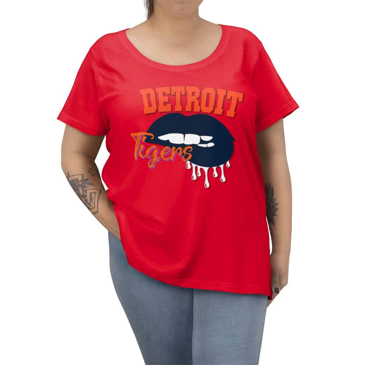 Detroit Tigers inspired Baseball Dripping Lips Women's Curvy Tee