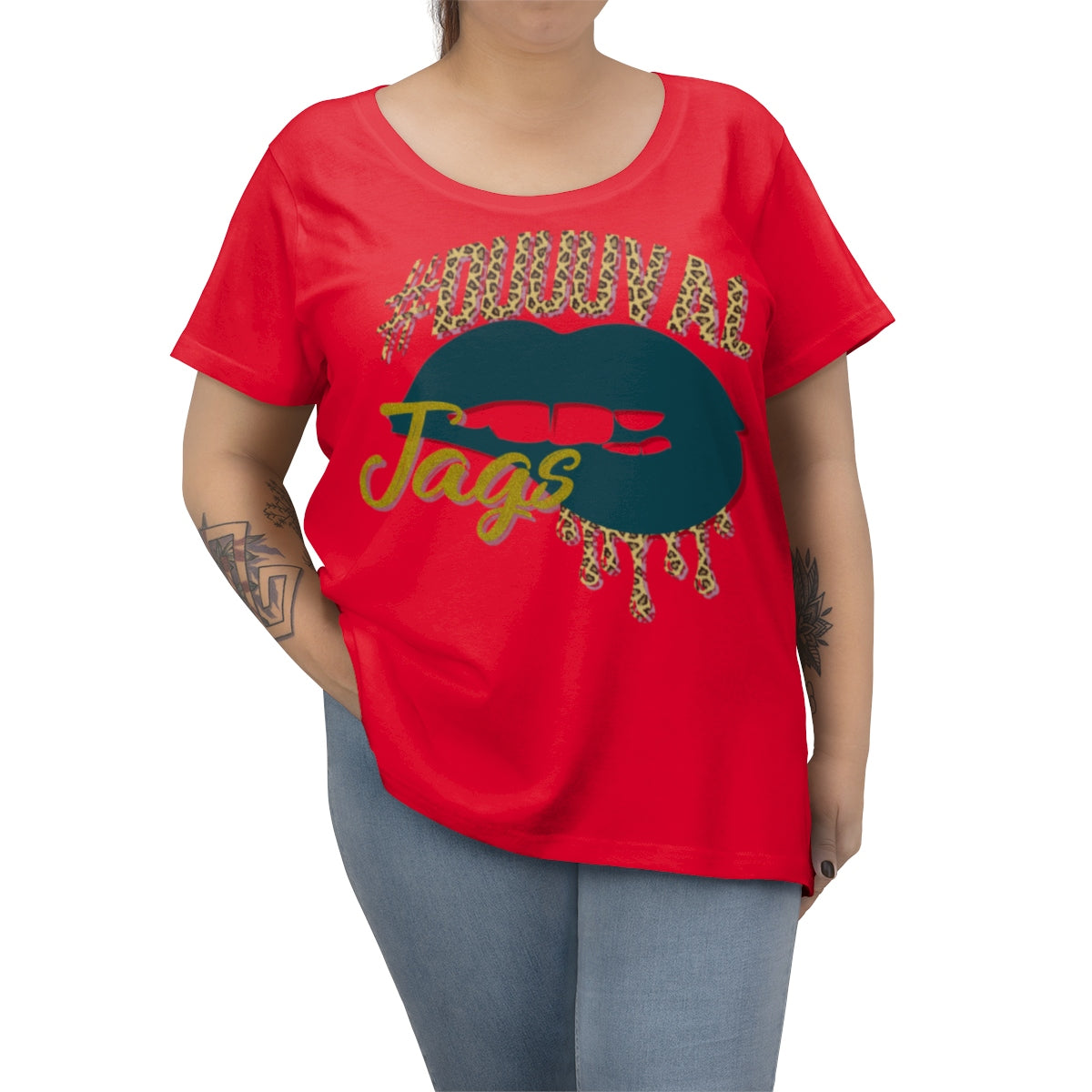 Jacksonville Jaguars inspired #Duuuval Football Dripping Lips Women's Curvy Tee