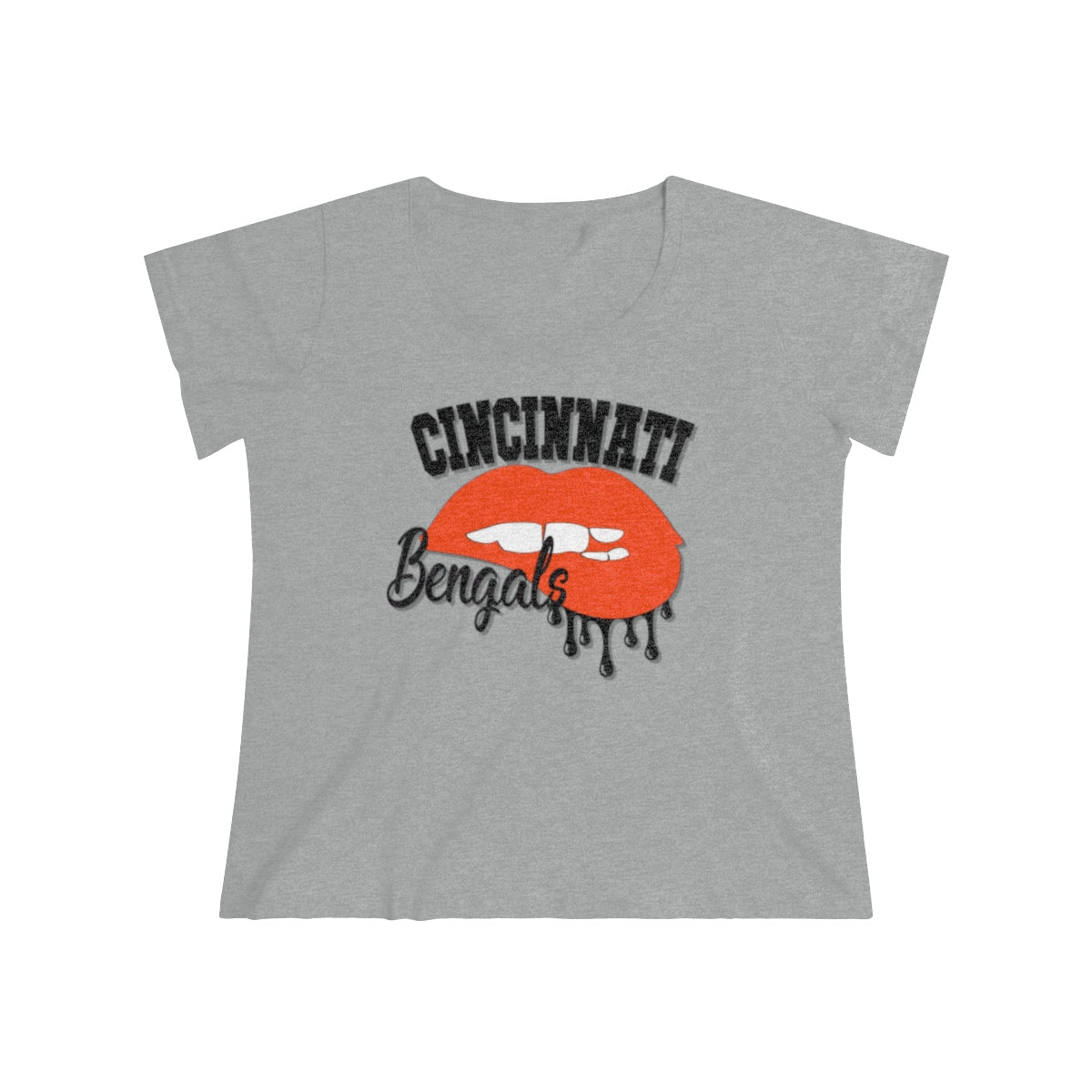 Cincinnati Bengals inspired Football Dripping Lips Women's Curvy Tee