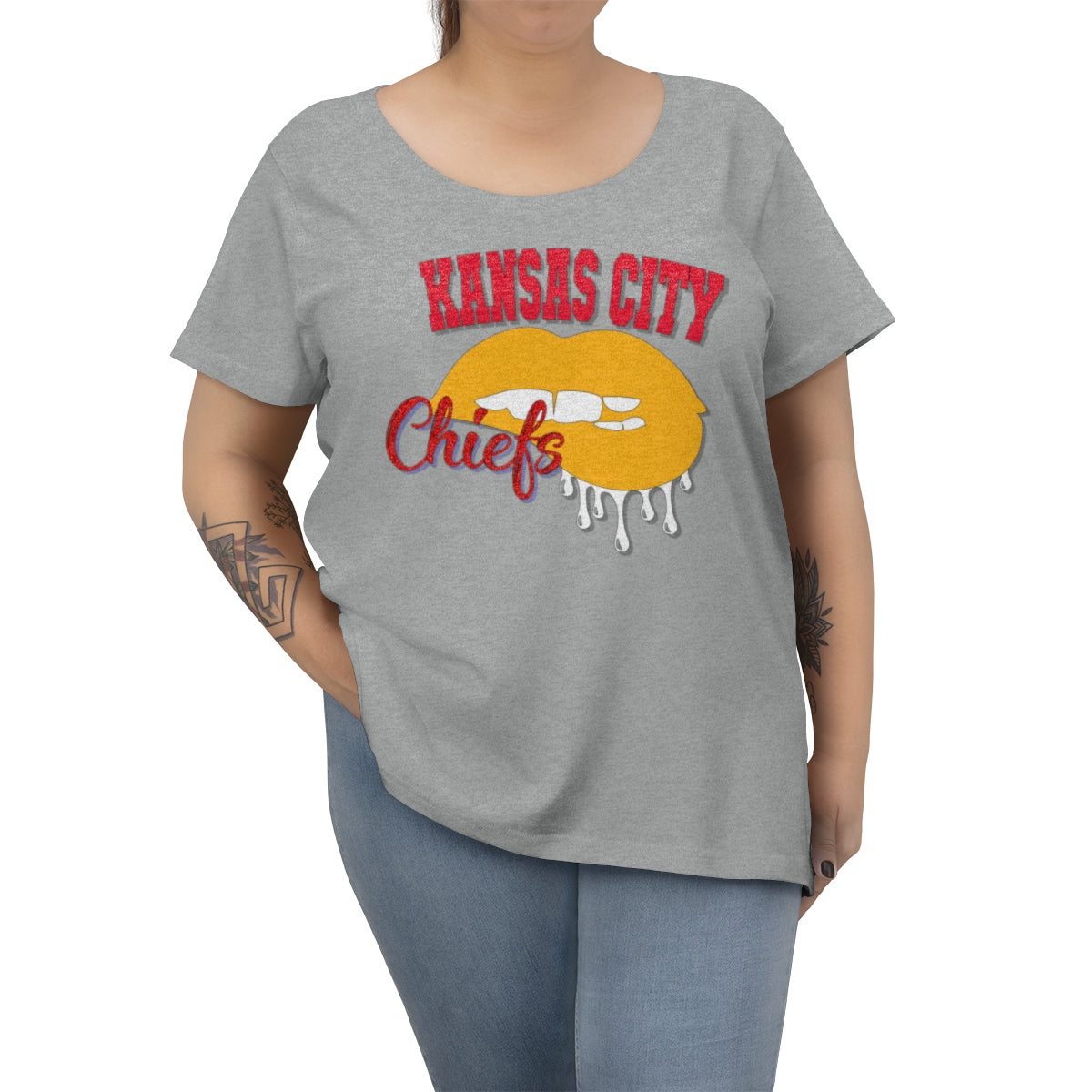 Kansas City Chiefs inspired Football Dripping Lips Women's Curvy Tee
