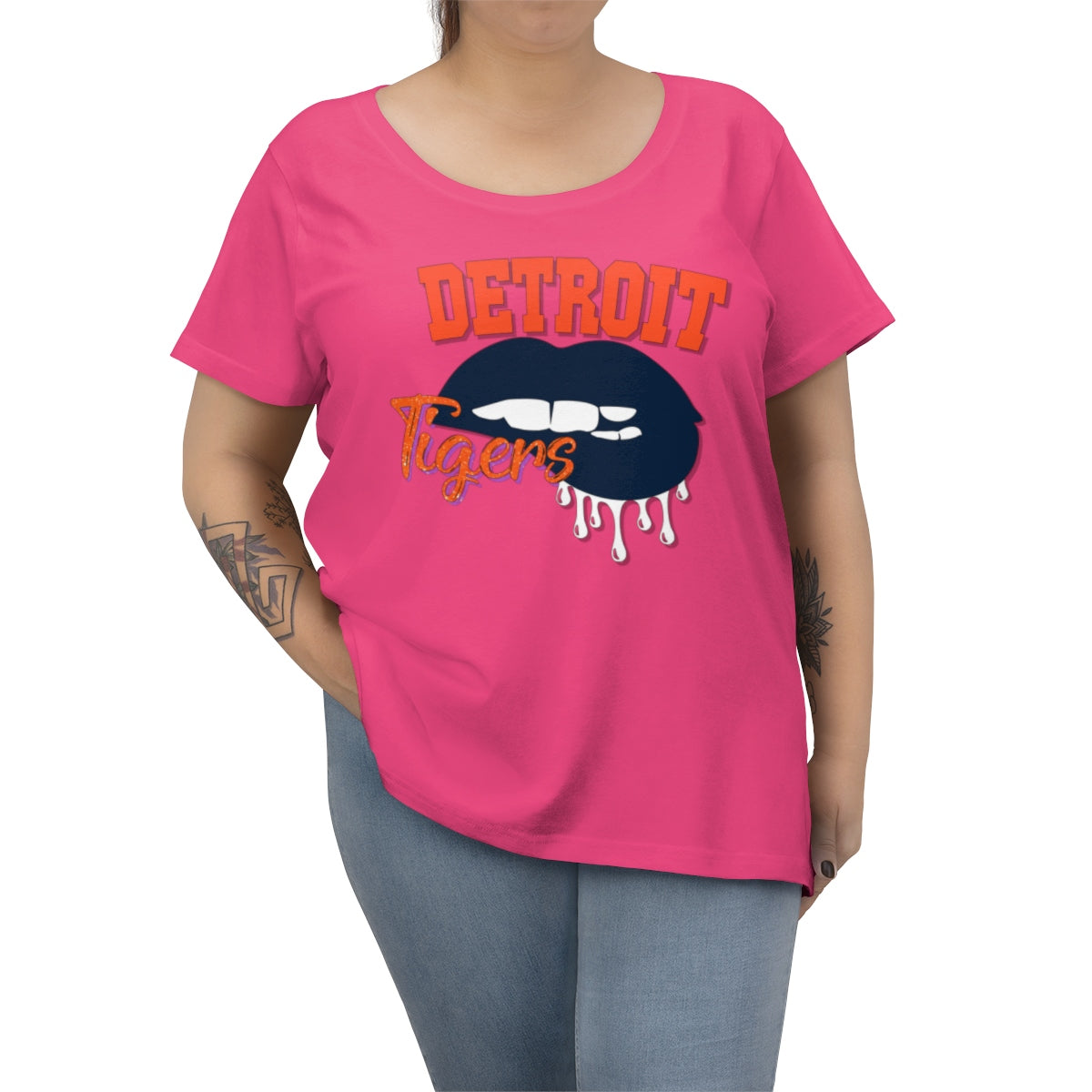 Detroit Tigers inspired Baseball Dripping Lips Women's Curvy Tee