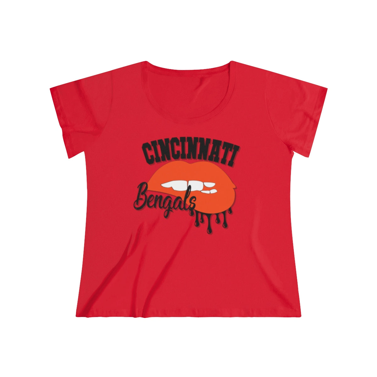 Cincinnati Bengals inspired Football Dripping Lips Women's Curvy Tee