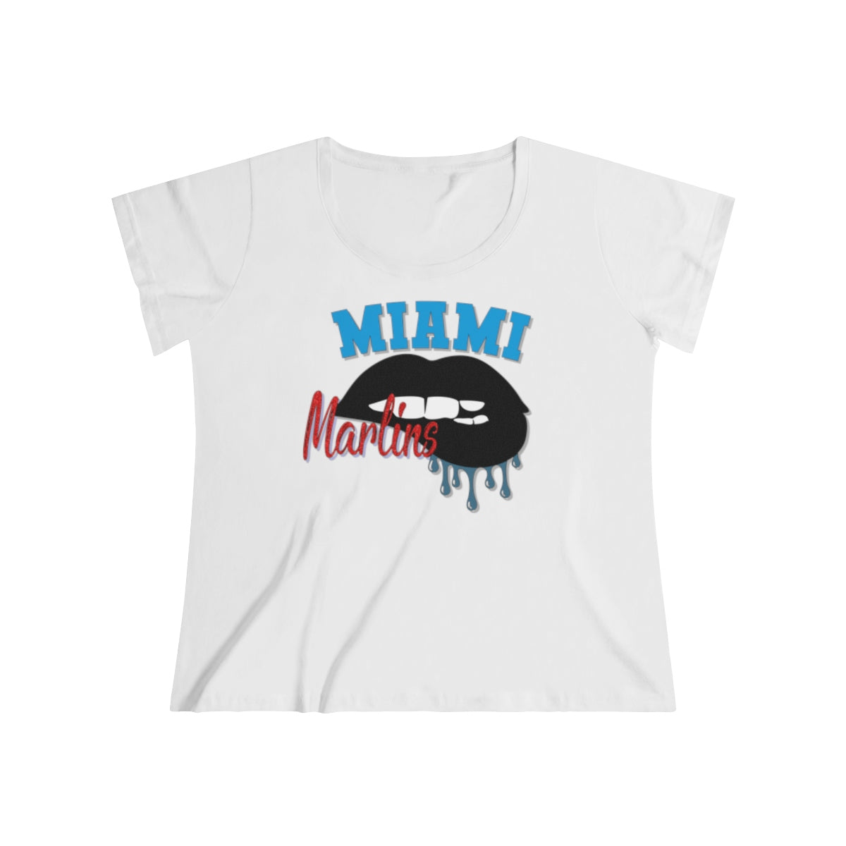 Marlins inspired Baseball Dripping Lips Women's Curvy Tee