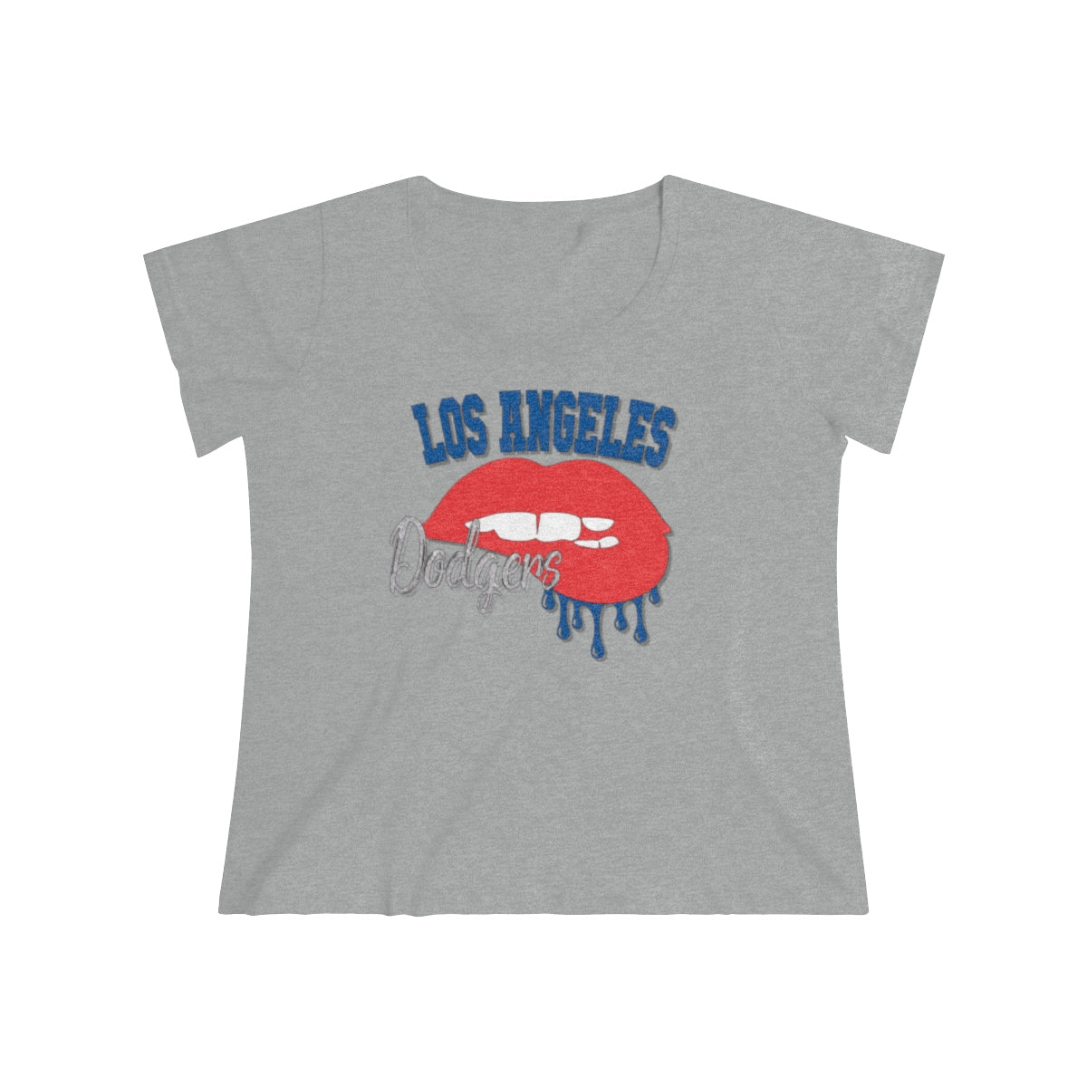 Dodgers inspired Baseball Dripping Lips Women's Curvy Tee