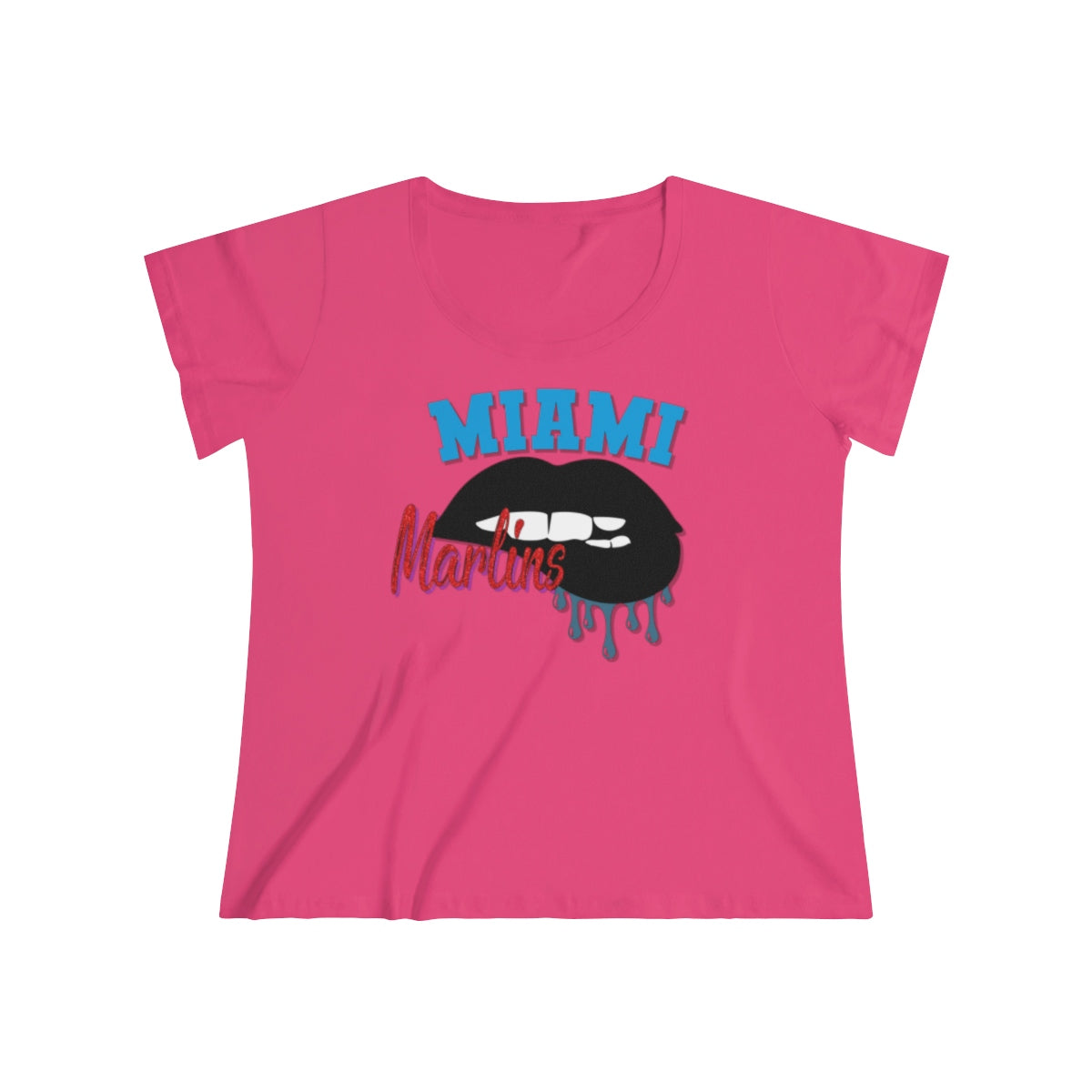 Marlins inspired Baseball Dripping Lips Women's Curvy Tee