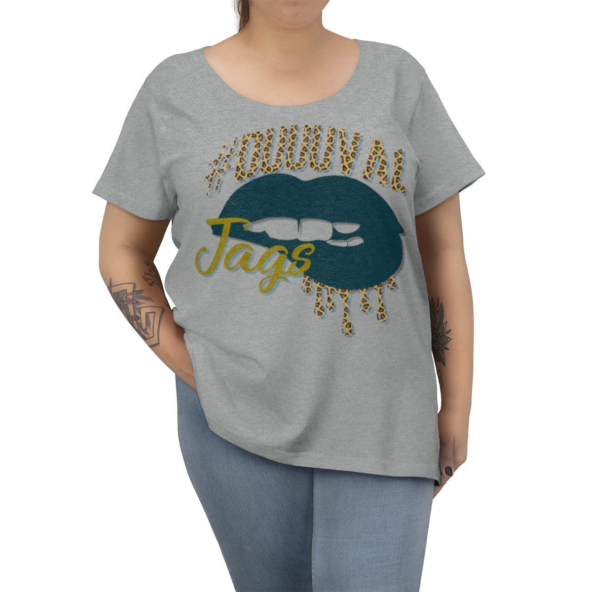 Jacksonville Jaguars inspired #Duuuval Football Dripping Lips Women's Curvy Tee