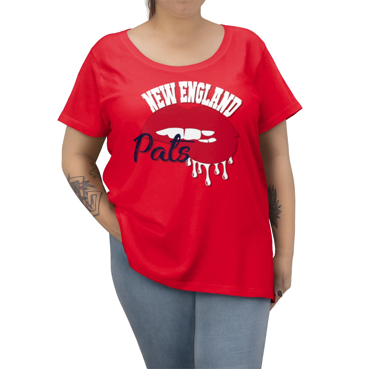 New England Patriots inspired Football Dripping Lips Women's Curvy Tee