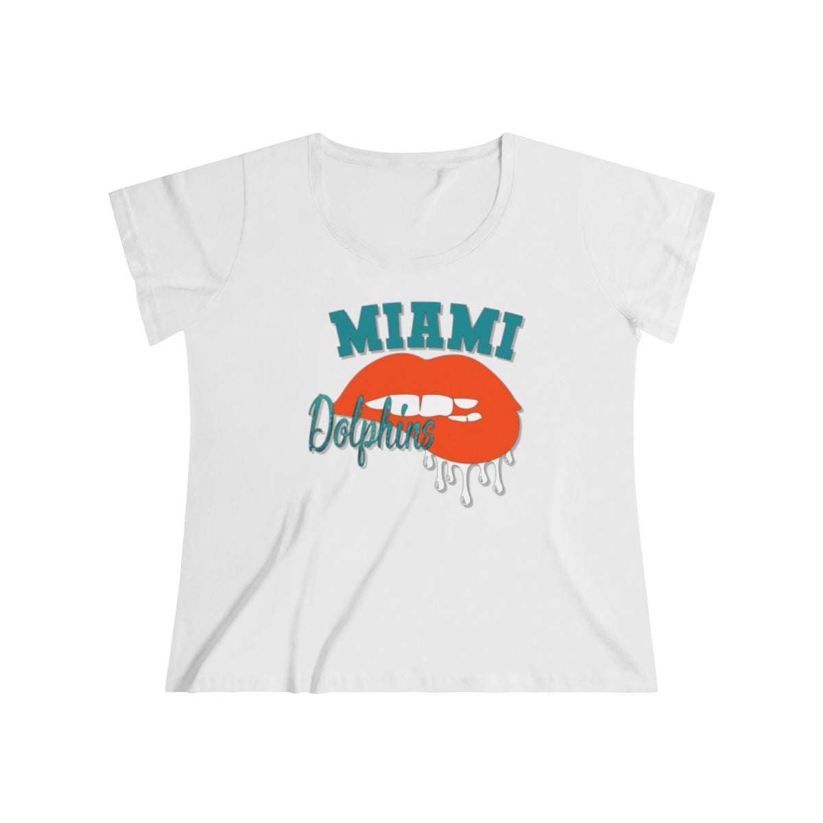 Miami Dolphins inspired Football Dripping Lips Women's Curvy Tee
