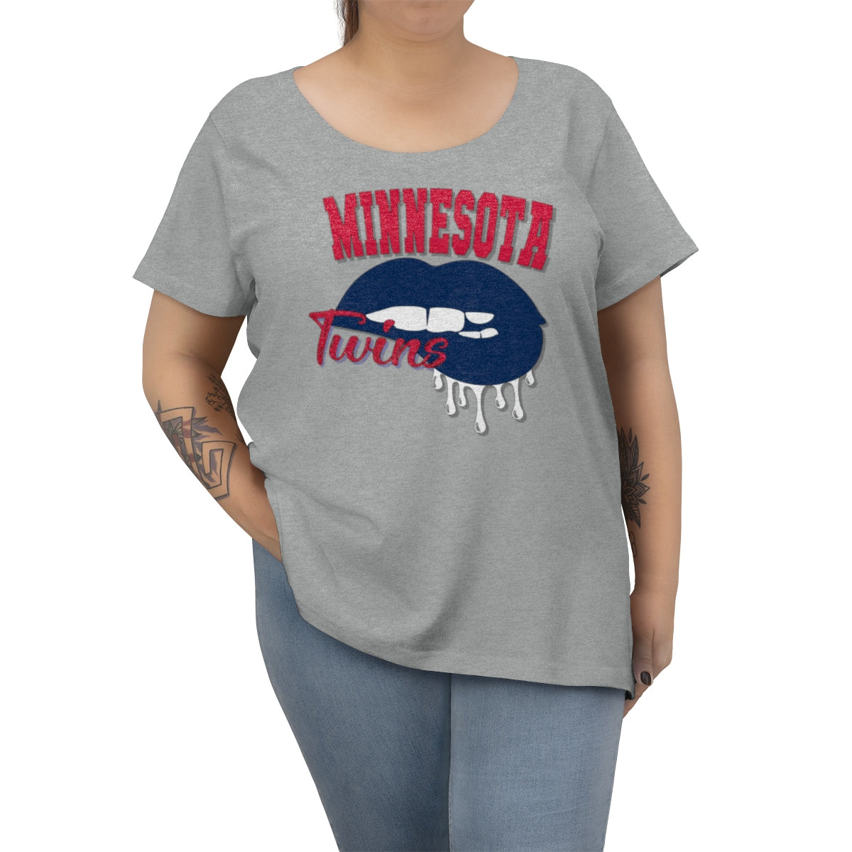 MN Twins Baseball Dripping Lips Curvy Tee