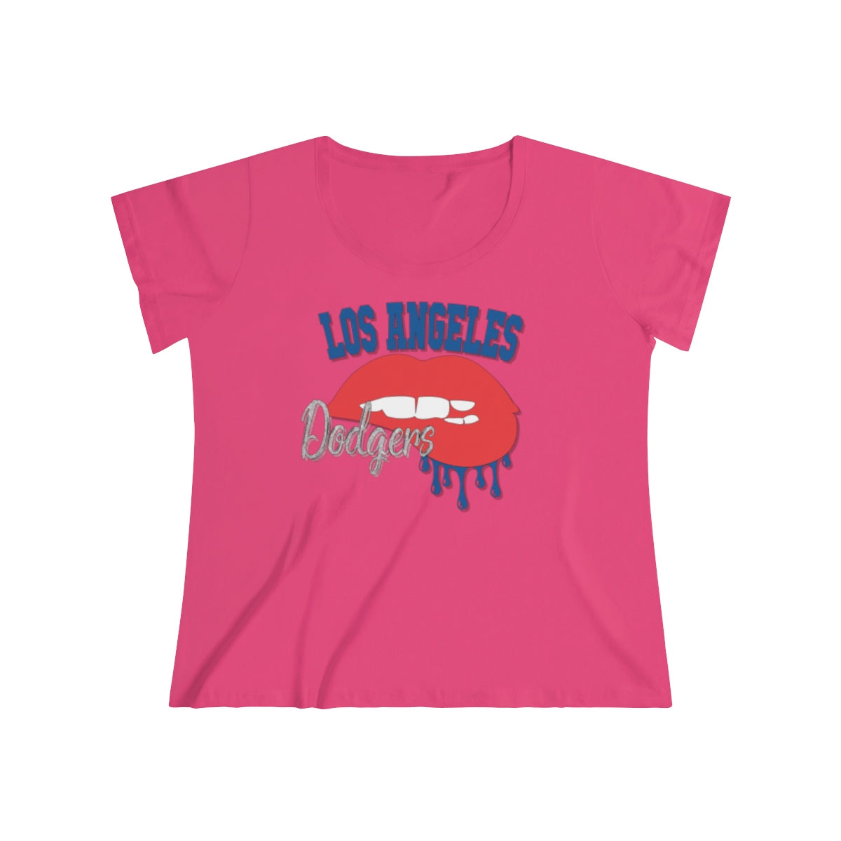 Dodgers inspired Baseball Dripping Lips Women's Curvy Tee