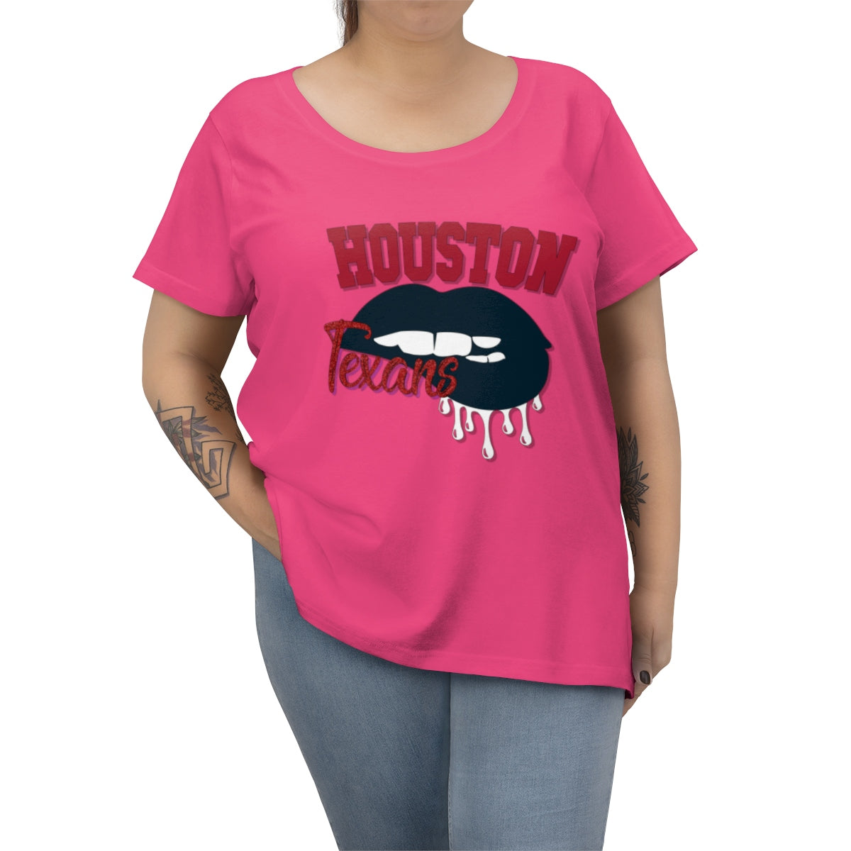 Houston Texans inspired Football Dripping Lips  Women's Curvy Tee