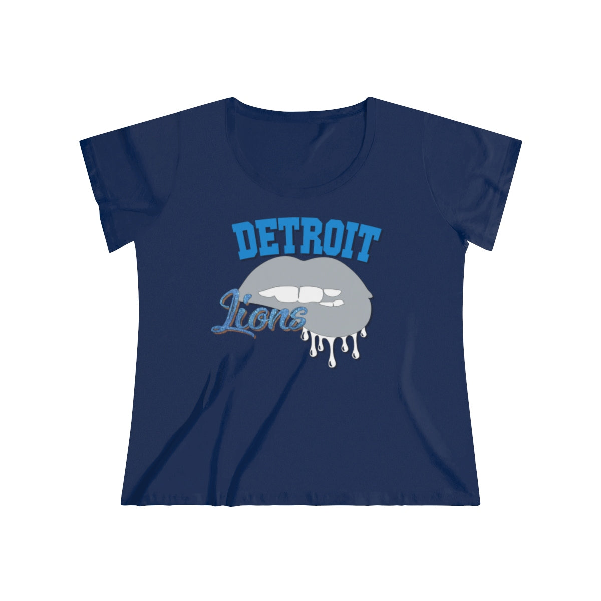 Detroit Lions inspired Football Dripping Lips Women's Curvy Tee