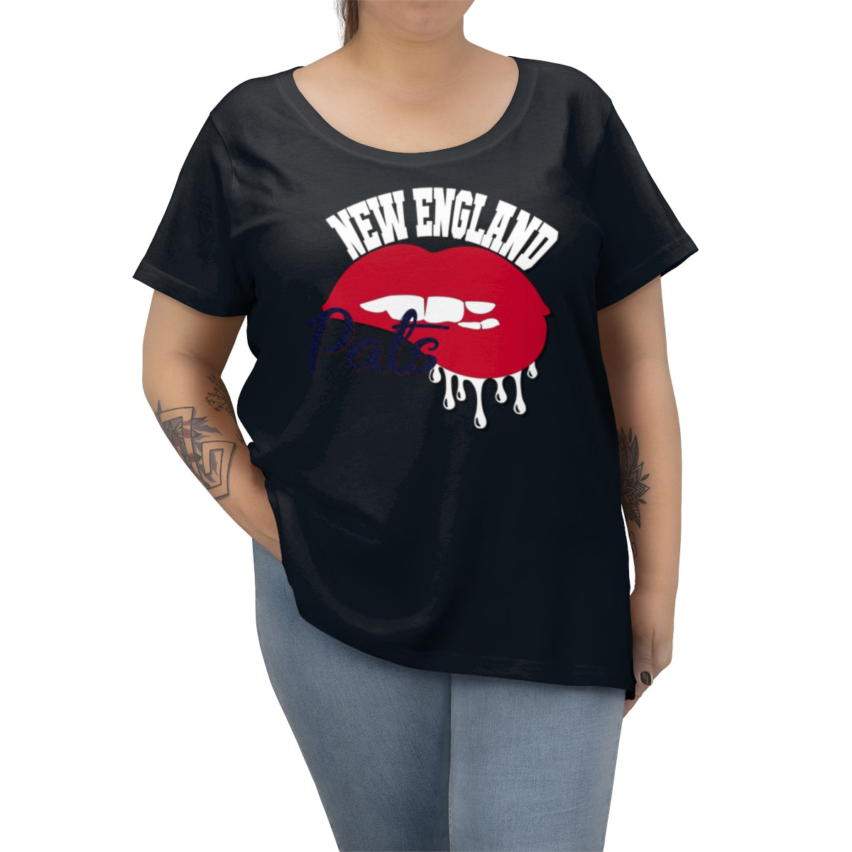 New England Patriots inspired Football Dripping Lips Women's Curvy Tee