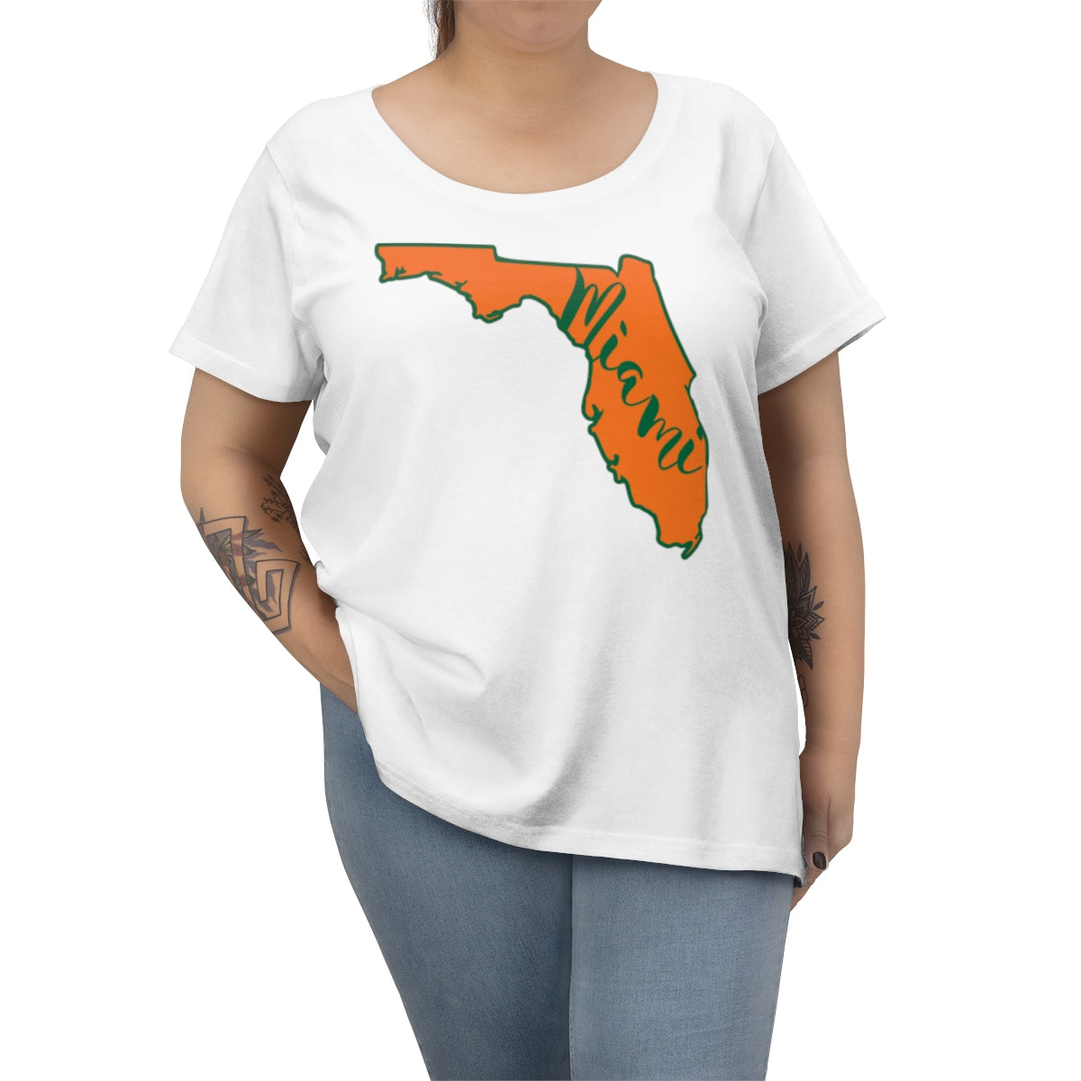 Miami Hurricanes Inspired State Outline Women's Curvy Tee