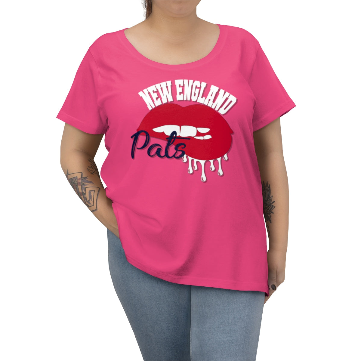 New England Patriots inspired Football Dripping Lips Women's Curvy Tee