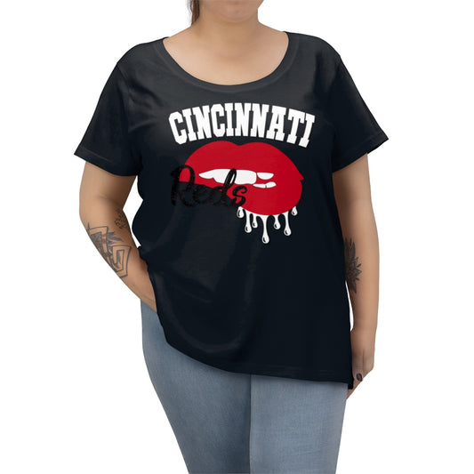 Cincinnati Reds inspired Baseball Dripping Lips Women's Curvy Tee