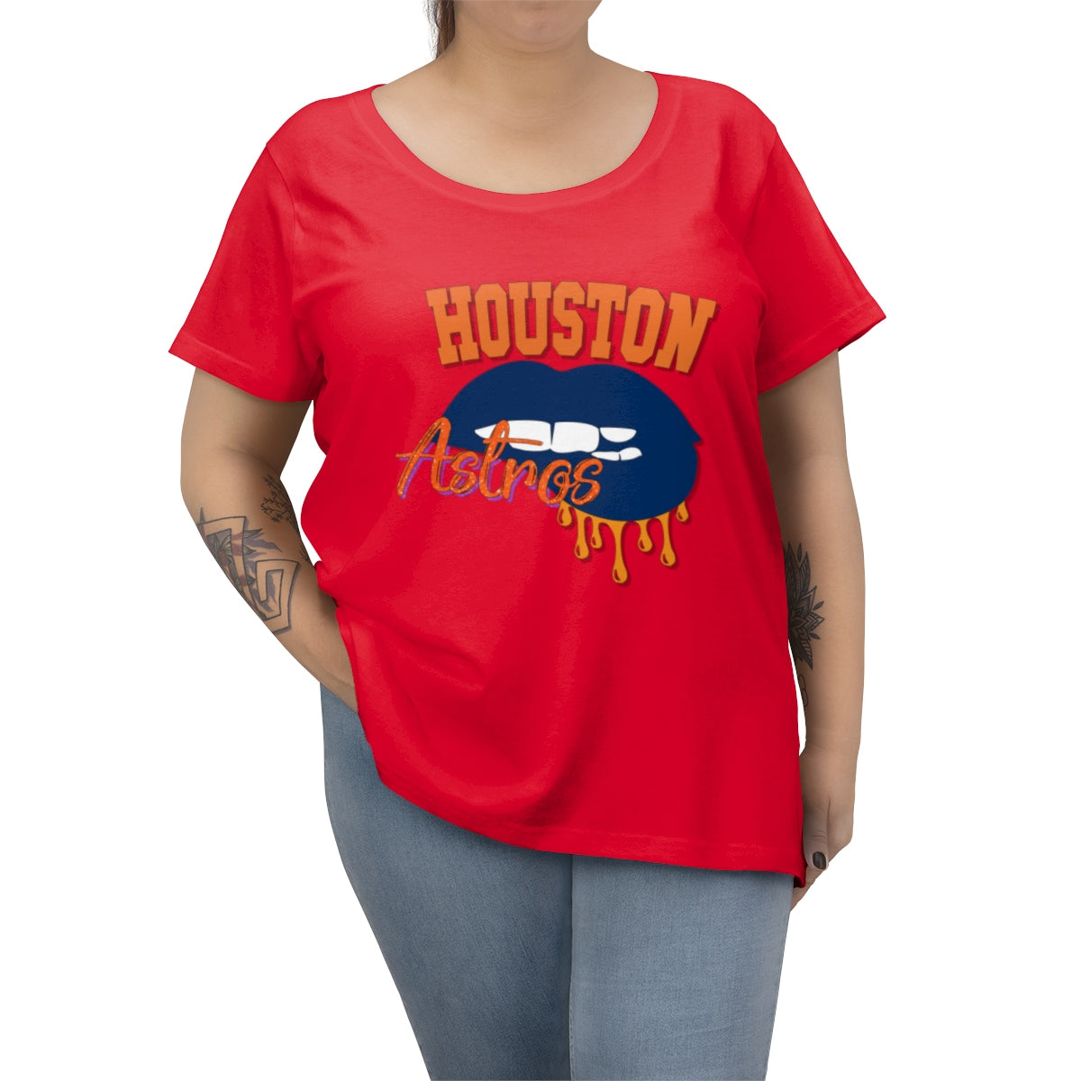 Houston Astros inspired Baseball Dripping Lips Women's Curvy Tee