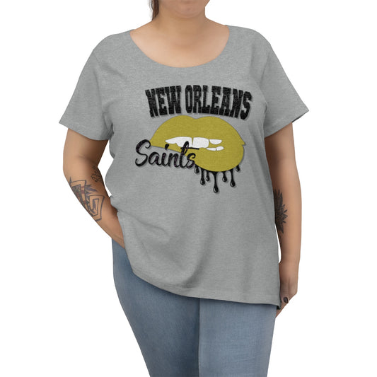 New Orleans Saints inspired Football Dripping Lips  Women's Curvy Tee