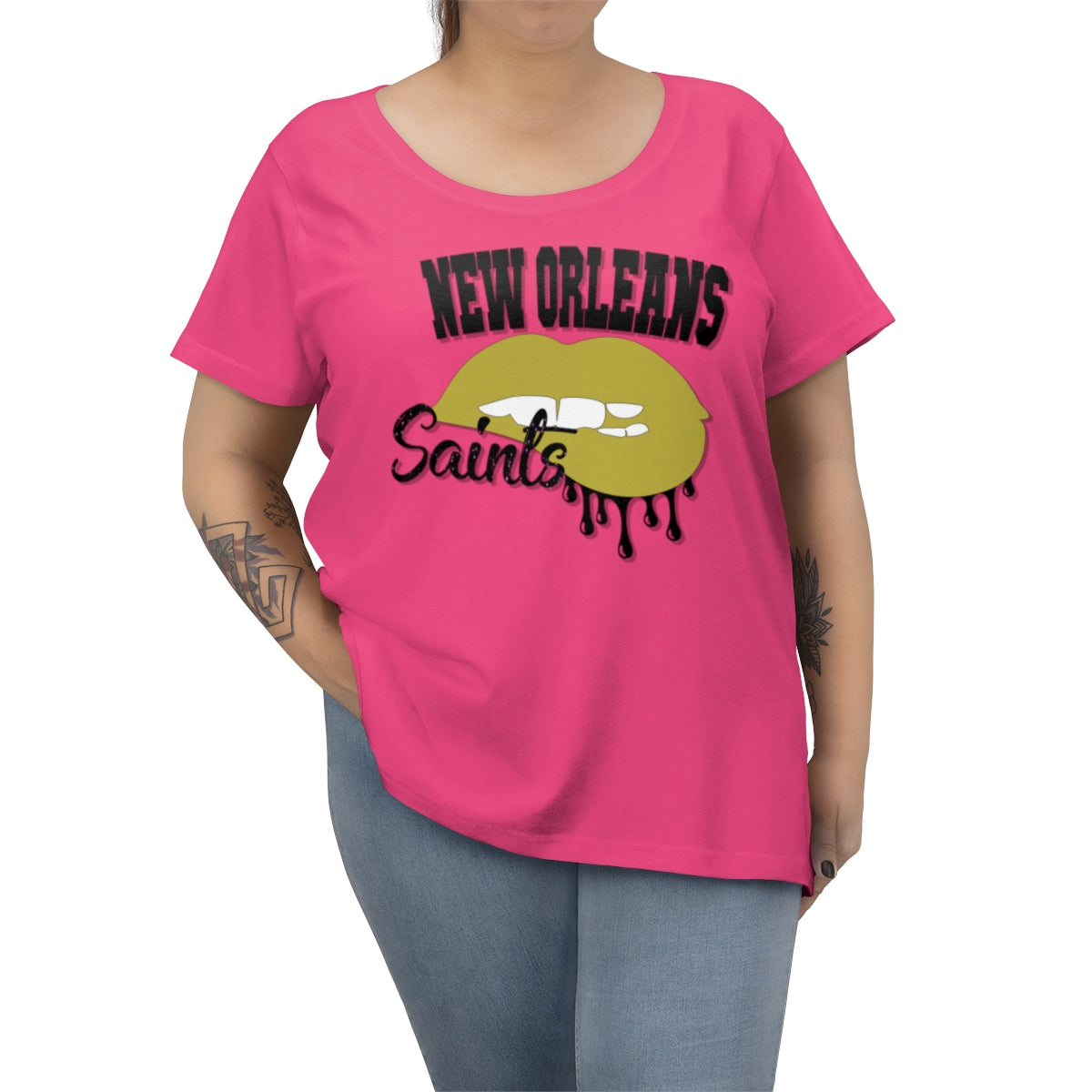 New Orleans Saints inspired Football Dripping Lips Women's Curvy Tee