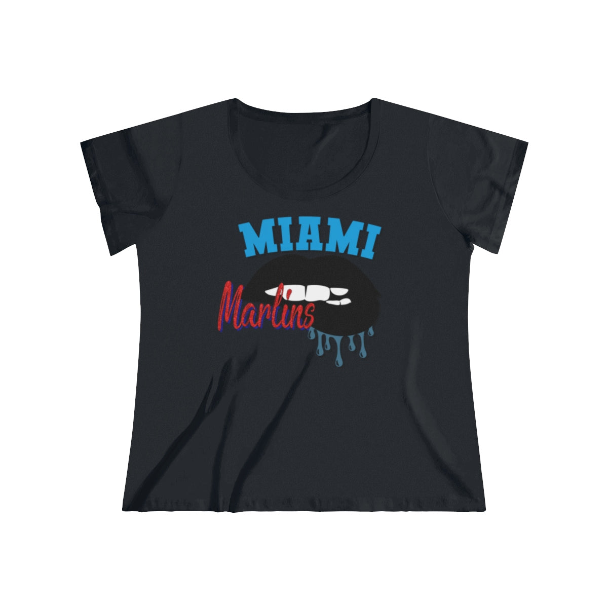 Marlins inspired Baseball Dripping Lips Women's Curvy Tee