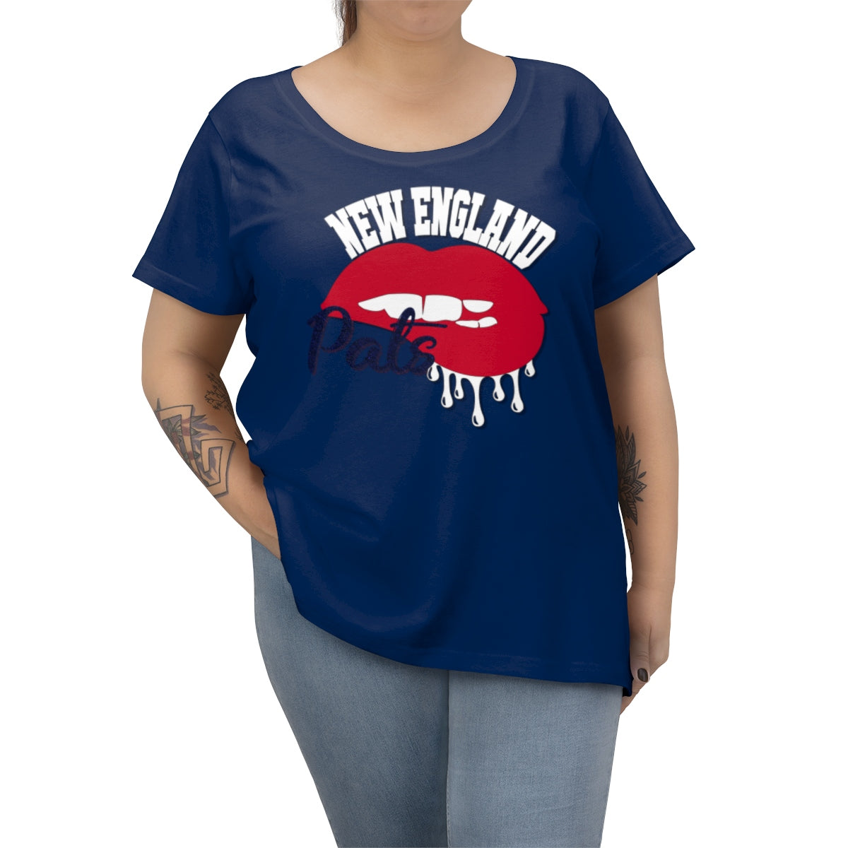 New England Patriots inspired Football Dripping Lips Women's Curvy Tee