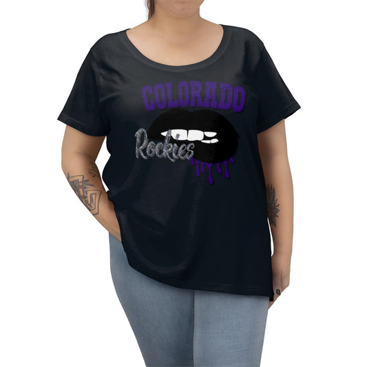 Colorado Rockies inspired Baseball Dripping Lips Women's Curvy Tee