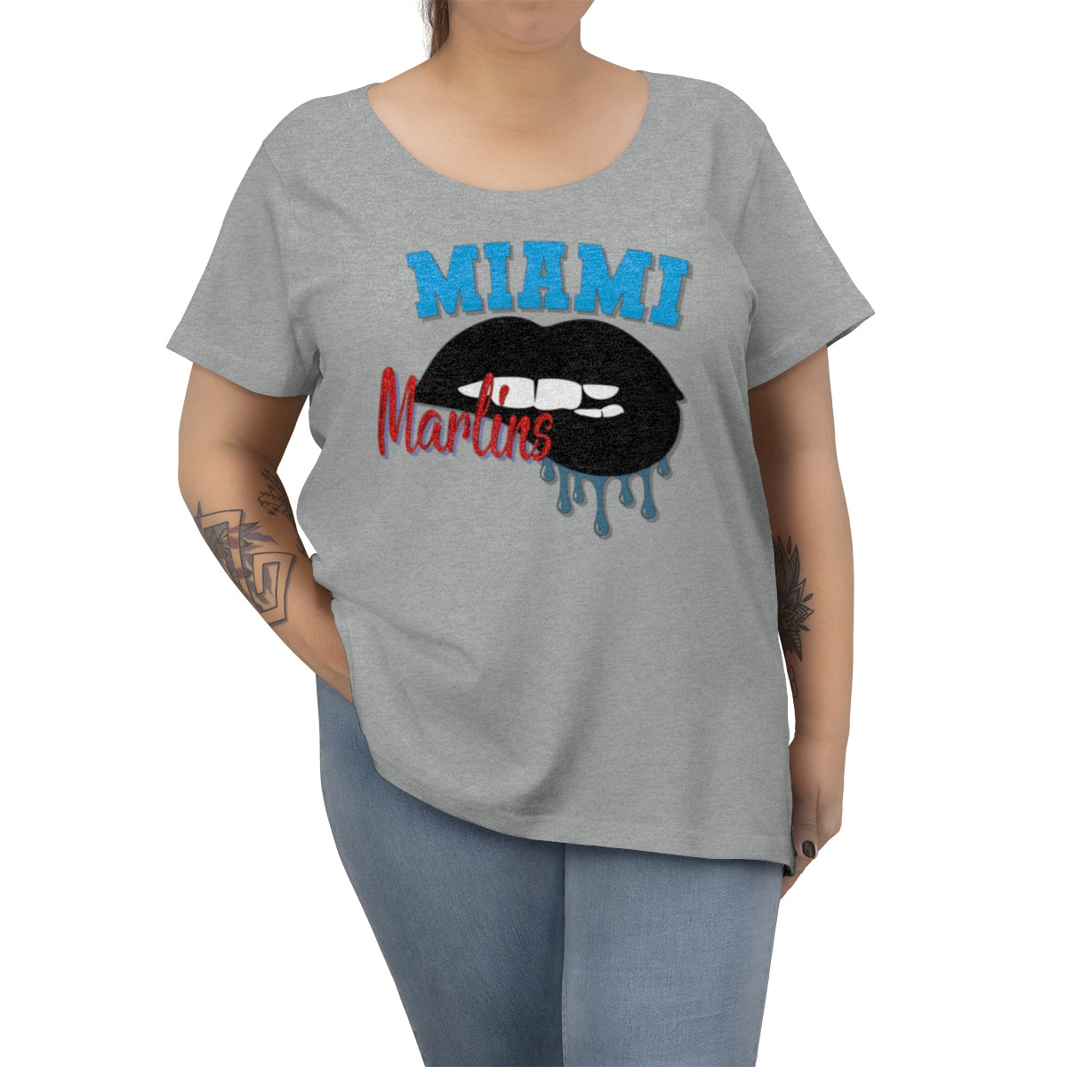 Marlins inspired Baseball Dripping Lips Women's Curvy Tee