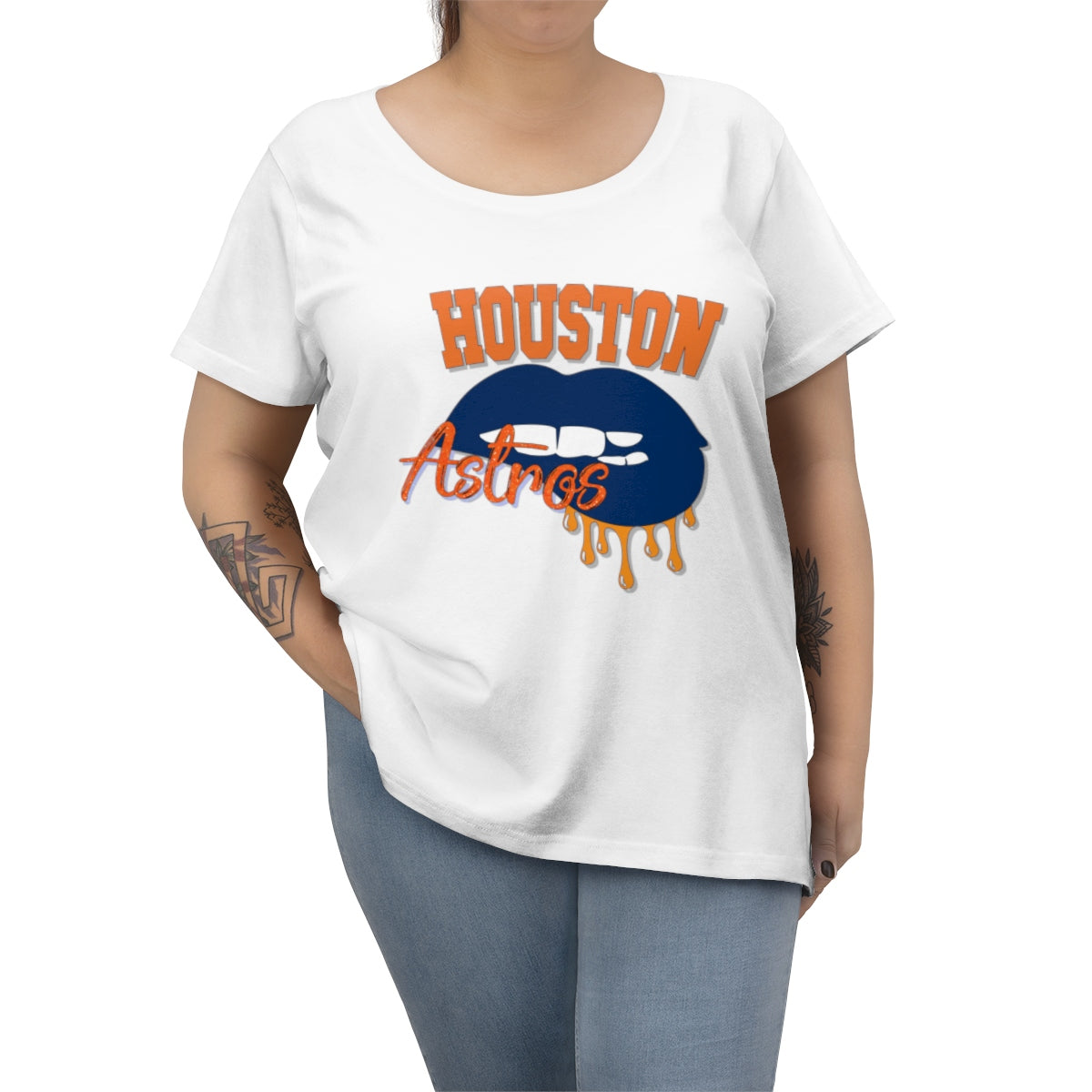 Houston Astros inspired Baseball Dripping Lips Women's Curvy Tee