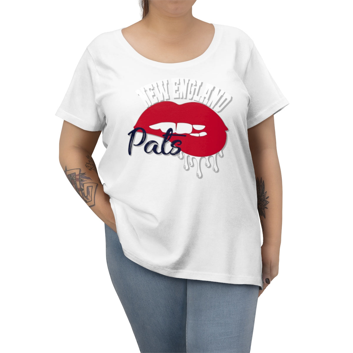 New England Patriots inspired Football Dripping Lips Women's Curvy Tee