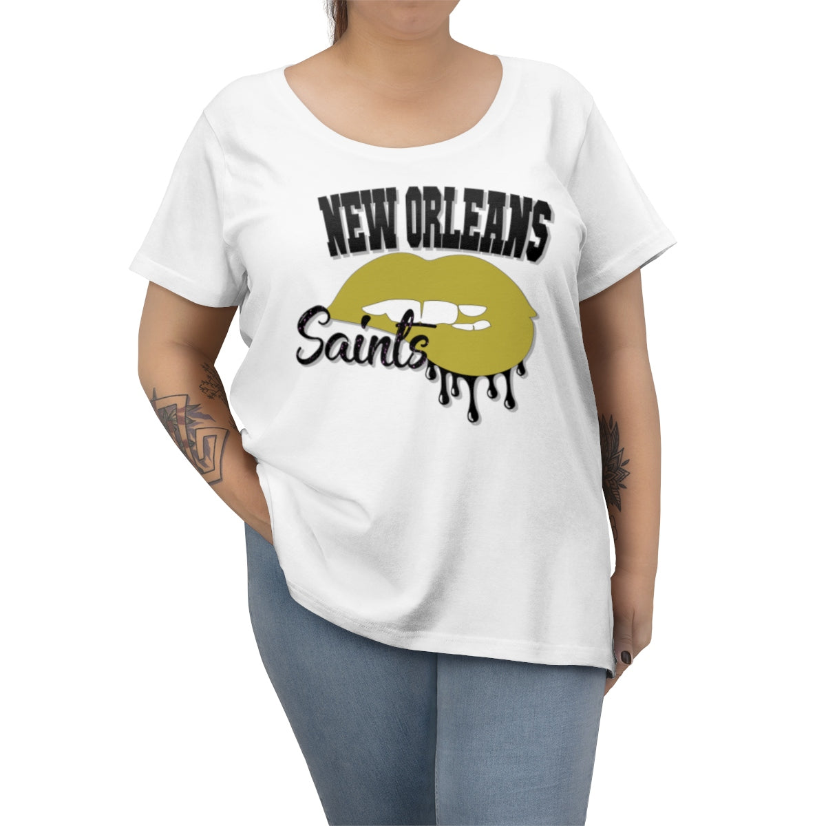 New Orleans Saints inspired Football Dripping Lips Women's Curvy Tee