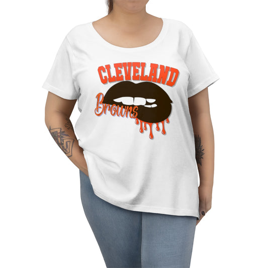 Cleveland Browns inspired Football Dripping Lips Women's Curvy Tee