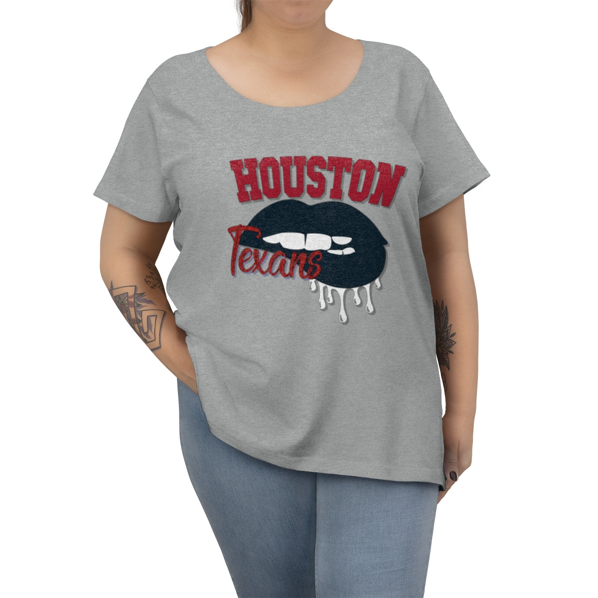 Houston Texans inspired Football Dripping Lips  Women's Curvy Tee