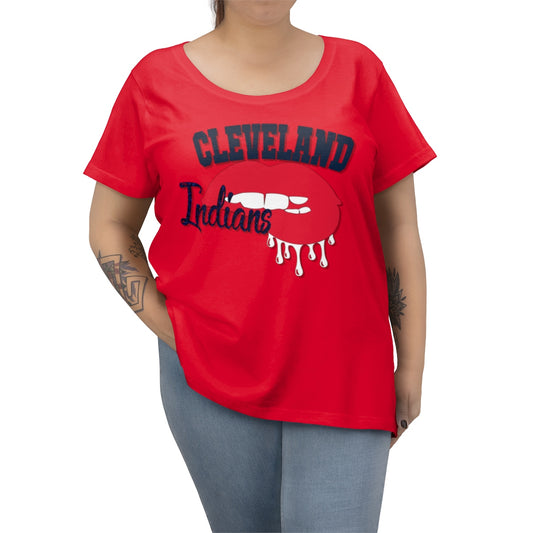 Cleveland Indians inspired Baseball Dripping Lips Women's Curvy Tee