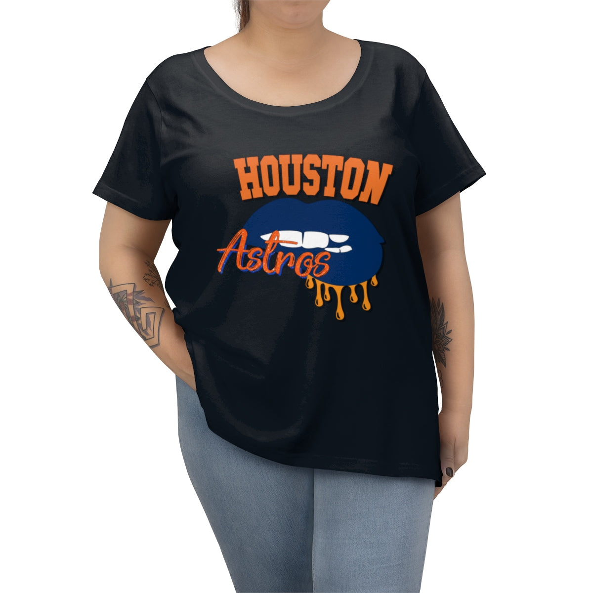 Houston Astros inspired Baseball Dripping Lips Women's Curvy Tee